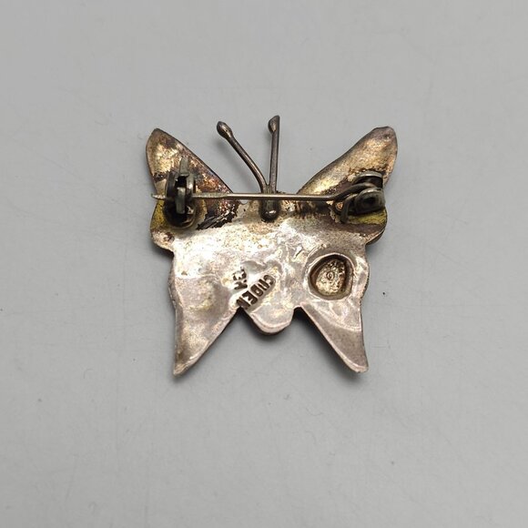 Vintage Abalone Butterfly Brooch Pin Silver Tone Mexico Artisan Jewelry 1.25 Inc - Picture 3 of 5